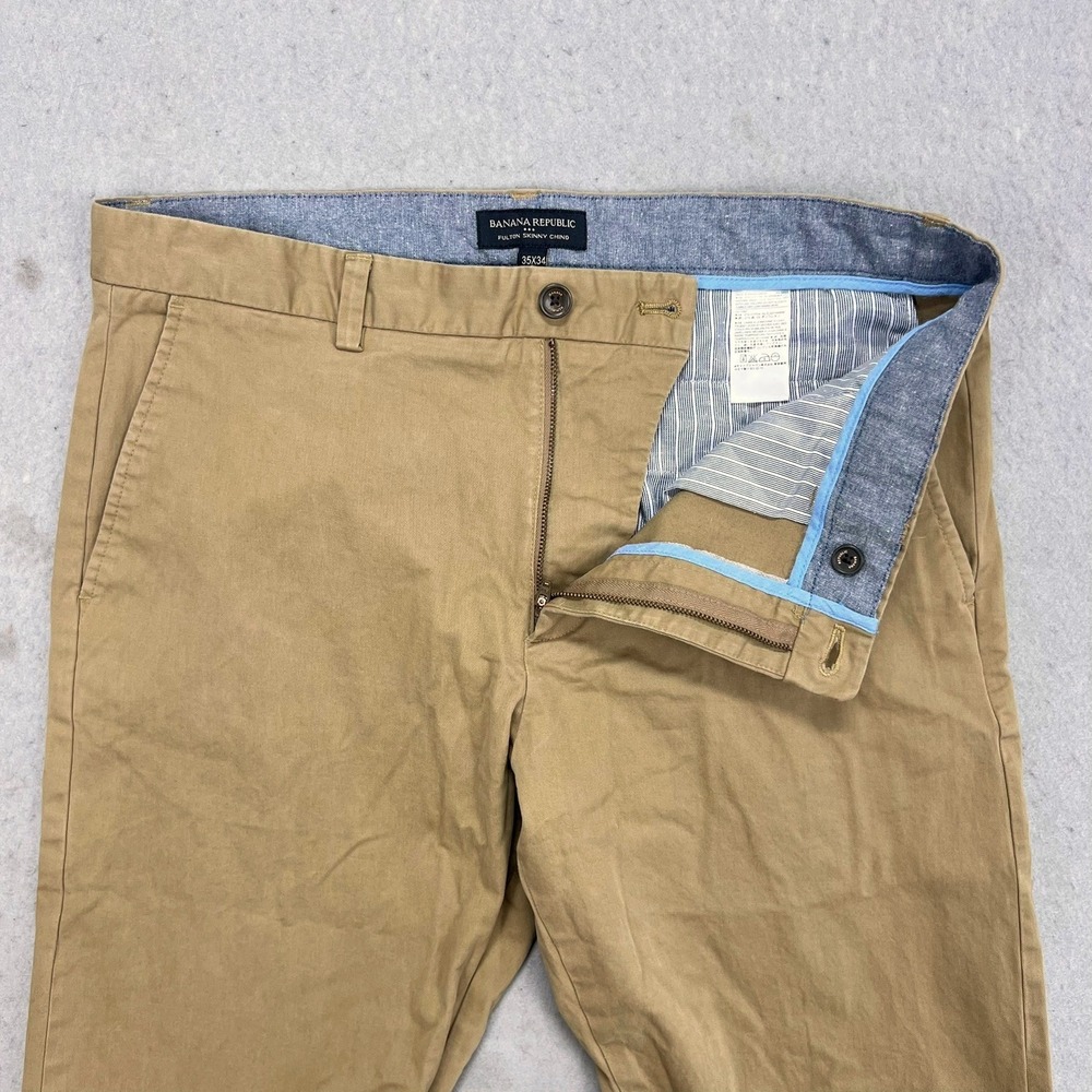 Banana Republic Fulton Skinny Chino Pants Mens 35x34 Khaki Tan Cotton Stretch